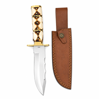 Couteau Bowie Rambo en acier Damas fait main de qualité supérieure, avec garde en laiton, manche en bois et cor, et fourreau en cuir, pour l'extérieur