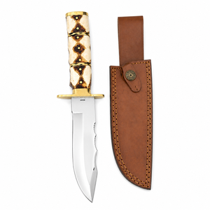 Couteau Bowie Rambo en acier Damas fait main de qualité supérieure, avec garde en laiton, manche en bois et cor, et fourreau en cuir, pour l'extérieur - Product Image 4