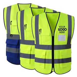 Chaleco de Seguridad de Alta Visibilidad Unisex, Personalizable con Logotipo, de Algodón No Tóxico, con Bolsillos Reflectantes Plateados, Uniforme Industrial para la Construcción - Product Image 2