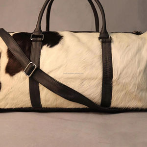 Sac de voyage en cuir véritable fait main de qualité supérieure avec fourrure, en cuir de vachette véritable, pour le sport, les week-ends, avec personnalisation de marque, fermeture éclair, modèle LHODB-0033 - Product Image 6