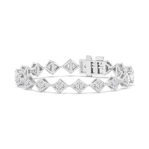 Pulsera de Cadena Geométrica con Diamantes Corte Princesa, Oro Amarillo, Engaste de Garras, Unisex, Lujo, Uso Diario - Product Image 3
