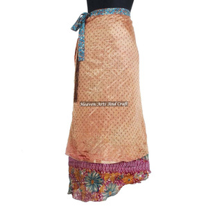 Boho Style Women Silk Magic 38 Inch Wrap Skirts 2 Layer Reversible Magic Silk Saris Wrap Long Skirt Silk Saree Wrap Skirts Fancy - Product Image 2