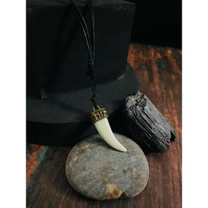 Faux Ivory Tusk Pendant Necklace for Men and Boys Antique Gold Crown with Adjustable Black Cotton Cord - Product Image 6
