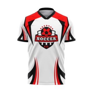 Soccer F.C. Camiseta de Fútbol Sublimada Unisex Blanca, Roja y Negra con Cuello en V, Manga Corta, Absorbe la Humedad, Corte Regular, para Adultos, Todas las Temporadas - Product Image 1