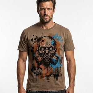 T-shirt Homme Personnalisé Vintage Délavé de Haute Qualité Streetwear avec Motif Graffiti Masque à Gaz, T-shirt Oversize Effet Usé et Délavé à l'Acide - Product Image 1