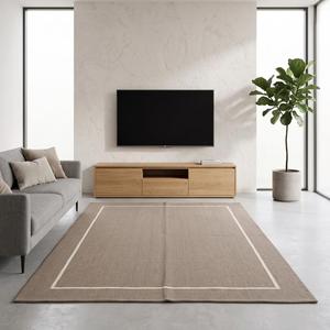 Alfombra Kilim de Lana Tejida a Mano de Primera Calidad, Antideslizante, Pelo Medio, Diseño Moderno Sólido, Borde Color Marfil, Alfombra Decorativa para el Hogar - Product Image 1