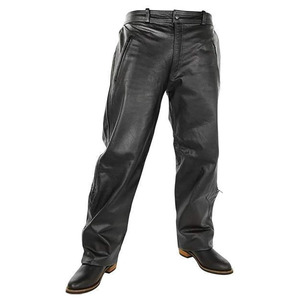 Pantalones de protección para motociclistas Samroz Sports para hombre, de cuero premium negro, con cremallera lateral. - Product Image 1