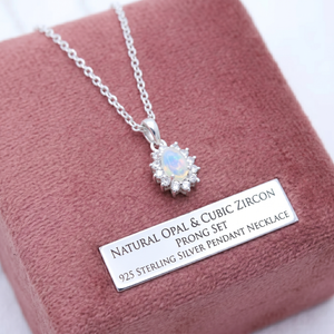 Handmade Natural <b>Opal</b> Cubic Zircon Prong Set 925 Sterling Silver Vintage for Certified Pendant <b>Necklace</b> Engagement Anniversary - Product Image 6
