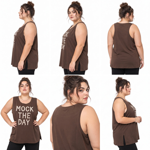 Plus Size <b>Distressed</b> Embroidered Tank <b>Top</b> 100% Cotton Polyester Racerback <b>Top</b> Gym Wear Singlet <b>Top</b> Eco-Friendly Workout Stringer - Product Image 5
