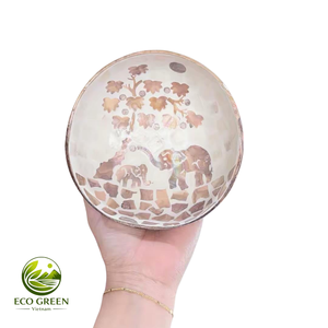 Bol en noix de coco écologique fait à la main avec motif mosaïque floral pour le petit-déjeuner, la salade, le dessert, la décoration de la cuisine et de la table - Product Image 2