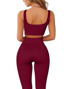 Ensemble de yoga pour femmes, 2 pièces, couleur unie, leggings taille haute, ensemble de soutien-gorge, sans couture, spandex, polyester, vêtements de fitness - Product Image 4