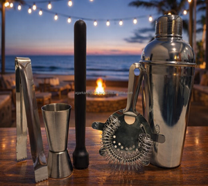 Wholesale Luxury Stainless Steel Cocktail Bar Tool Set Spoon Peg Measure PVC Muddler <b>Ice</b> <b>Tong</b> Strainer Bar Accessories - Product Image 1