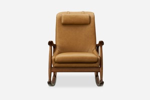 Sillón mecedora de cuero estilo escandinavo con base de madera maciza – Silla de diseño para espacios interiores modernos y salones - Product Image 6