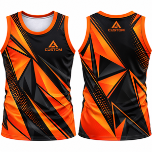Custom Sublimation Men's Tank <b>Top</b> <b>Orange</b> Black Solid 100% Polyester Breathable Eco-Friendly Quick Dry Gym Stringer <b>Vest</b> - Product Image 3