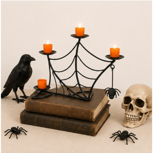 Decoración de Halloween, Candelabro de Metal Negro con Diseño de Telaraña, Portavelas de 4 Brazos para Velas de Té, Decoración para el Hogar y Fiestas de Casas Encantadas - Product Image 4