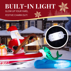 Babbo Natale Gonfiabile Illuminato da 3 Metri che Pesca in Barca, Divertente Decorazione Natalizia da Esterno con Tecnologia LED - Product Image 4