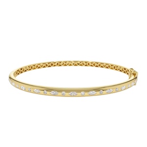 Bracelet jonc en or 14 carats avec diamants, taille marquise et taille brillant rond, plaqué or, pour mariage, fête ou cadeau - Product Image 1