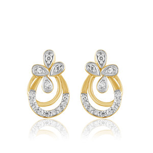 Pendientes de Oro Amarillo con Diamantes Florales, Corte Redondo, Diamantes Naturales Certificados por GIA, Joyería de Lujo para Mujer, para Bodas - Product Image 1