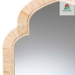 Handcrafted rattan <b>mirror</b> with a curved arch shape. Durable construction. Designed for vertical hanging. Fully assembled. - Product Image 3