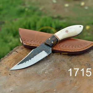 Couteau de chasse forgé à la main, lame fixe avec manche en os, étui en cuir, couteau de survie pour le camping en plein air - Product Image 5