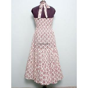 Robe longue d'été décontractée pour femme, style moderne, imprimé floral, dos nu, col halter, légère, idéale pour les vacances à la plage - Product Image 5