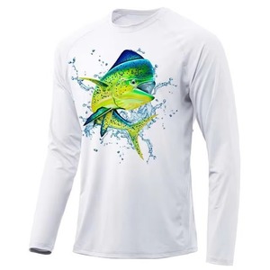 Chemise de pêche à manches longues pour homme, imprimé marlin blanc, UPF 50, anti-UV, polyester, vêtements d'extérieur - Product Image 2