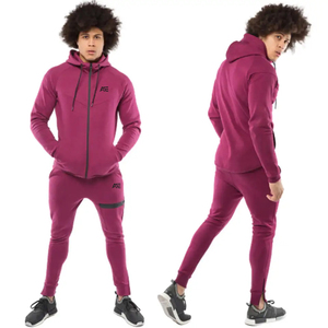 <b>Men</b>’s Burgundy Fleece Tracksuit Set | Full Zip Hooded <b>Jacket</b> & Slim Jogger Pants | Custom Wholesale Sportswear - Product Image 1