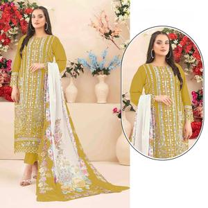 Nuevo traje de algodón cambray pesado con bordados elaborados y detalles de cordón, con dupatta. - Product Image 3