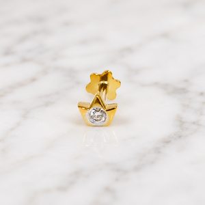 ต่างหูทองคำแท้ 14K แบบแบนประดับเพชร สำหรับเจาะจมูก กระดูกอ่อน หู  ที่ร้าน Prabhakar Djewels - Product Image 2