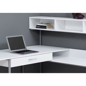 Scrivania per Computer Moderna Contemporanea in Laminato Bianco e Metallo Grigio, a Forma di L con Cassetti Portaoggetti per Ufficio e Lavoro con Laptop - Product Image 3