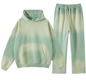 Conjunto Deportivo Informal de Alta Calidad con Efecto Degradado, Sudadera con Capucha y Pantalones Deportivos Unisex Vintage, Chándal de Algodón con Lavado Ácido Personalizado - Product Image 4