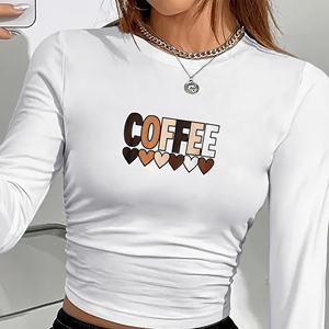 เสื้อแขนยาวแฟชั่นผู้หญิงสีกาแฟในตัวอักษรตัวหนา - Product Image 2