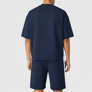 Nouveauté : Ensemble short et t-shirt streetwear 100 % coton 250 GSM respirant, coupe ample, empiècements latéraux surdimensionnés, léger - Product Image 3