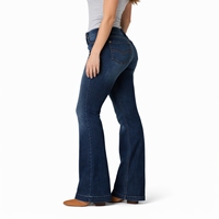 Celana Jeans Wanita Model Flare Warna Gelap Pinggang Sedang Vintage Regular Fit Bernapas Nyaman Cepat Kering Tahan Luntur Warna Kancing 100% Katun