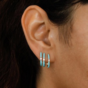 14k Gold Turquoise Enamel Hoop <b>Earrings</b> Baguette Diamond Lever <b>Back</b> Dainty Colorful Fine Jewelry Elegant Art Deco Inspired Gift - Product Image 5