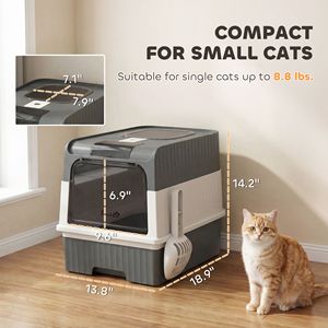 "Smart Hooded <b>Cat</b> Litter <b>Box</b> with Drawer & Front/Top Entry for Easy Cleaning-Gray" - Product Image 2