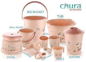 Ensemble de salle de bain compact 11 pièces : Seau 20L, 2 tasses 1.5L, Bassine 20L, Poubelle 14L, Tabouret 508, 2 porte-savons, Porte-brosse à dents, Balayette, Ensemble de bain - Product Image 2