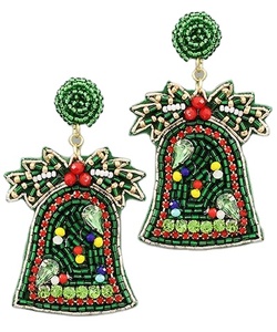 ต่างหูปักลูกปัดทำมือสีเขียวและสีเหลืองสำหรับผู้หญิงจากอินเดีย - Product Image 2