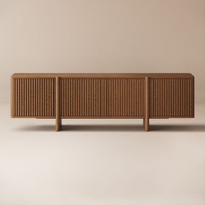 Aparador de Madera de Teca Estilo Danés con Puertas Tambour para Sala de Estar - Product Image 1