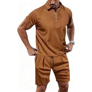 Men's <b>Polo</b> t shirts and shorts <b>zip</b> <b>up</b> style Summer Casual breathable golf wear set - Product Image 4