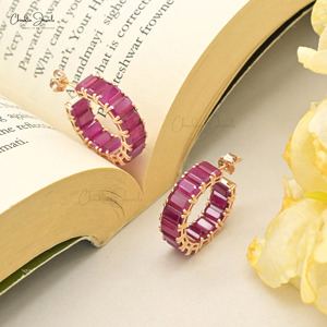 14K ของแข็งสีเหลืองทอง5X3MM มรกตตัดพลอยทับทิมห่วงต่างหูอัญมณีสีทองที่ดีงามเครื่องประดับของขวัญที่ดีจัดส่งรวดเร็วมาก - Product Image 5
