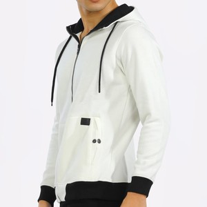 Sweat-shirt à capuche blanc pour homme, coupe classique, en coton French Terry, décontracté, automne, avec poche zippée - Product Image 4