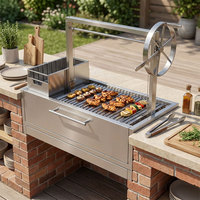 Barbecue argentin en acier inoxydable à charbon de bois, hauteur réglable, avec manivelle, pour usage commercial