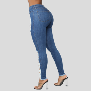 High Waisted Skinny Ripped Denim Jeans Women Full Length Solid Washed Casual Breathable Cotton Fabric Spring Style - Product Image 5