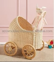 Poussette en bois écologique Ecowoodies, moderne, durable, faite à la main, pour poupées, jouet pour bébés et tout-petits, sûre, pour chambre et extérieur, facile à utiliser