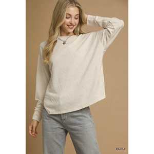 Haut à manches longues en tricot texturé ECRU pour femme Umgee, taille S - Product Image 5