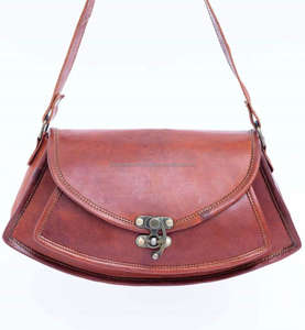 Sac à bandoulière en cuir de chèvre véritable vintage pour femmes Sac à bandoulière de grande capacité Sacoche de voyage pour femmes Toile Logo de bureau - Product Image 5