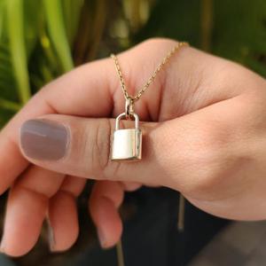 Lock Shape Round Cut Diamond Pave <b>Pendant</b> <b>Solid</b> <b>Gold</b> Padlock Necklace Minimalist Luxury Charm <b>Pendant</b> Lab Grown Diamond Gift - Product Image 2