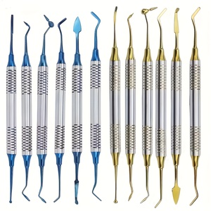 Juego de Instrumentos Quirúrgicos Dentales de 12 Piezas, Azules y Chapados en Oro, con Empuñadura Moleteada, Herramientas Manuales para Cirugía Oral Clase I - Product Image 1