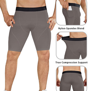 Shorts de compression pour hommes, taille mi-haute, élastiques, séchage rapide, gris, avec poches - Product Image 5